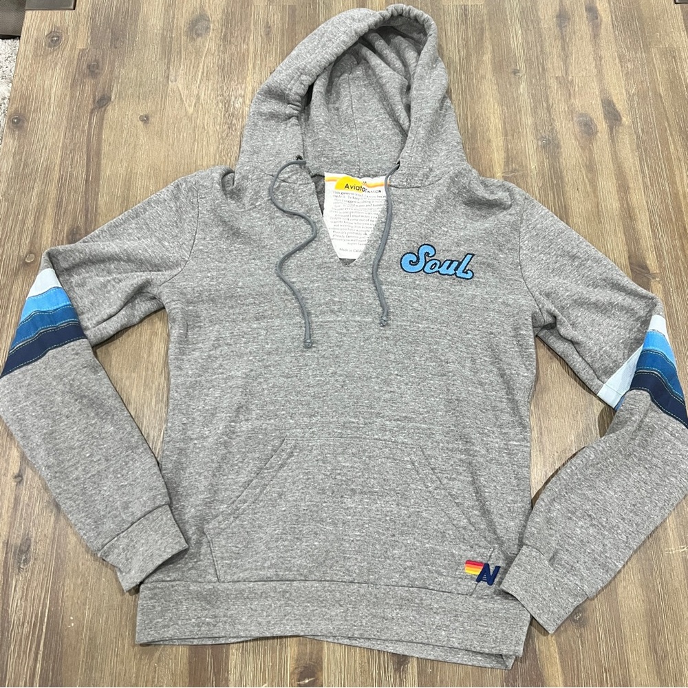 Aviator Nation x Soul Cycle Aspen Hoodie Womens Medium 4 Stripe Embroidered